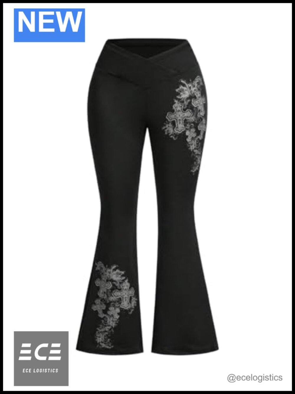 Plus Size Goth Graphic Bell Bottom Flare Pants V Cross High Waisted Yoga